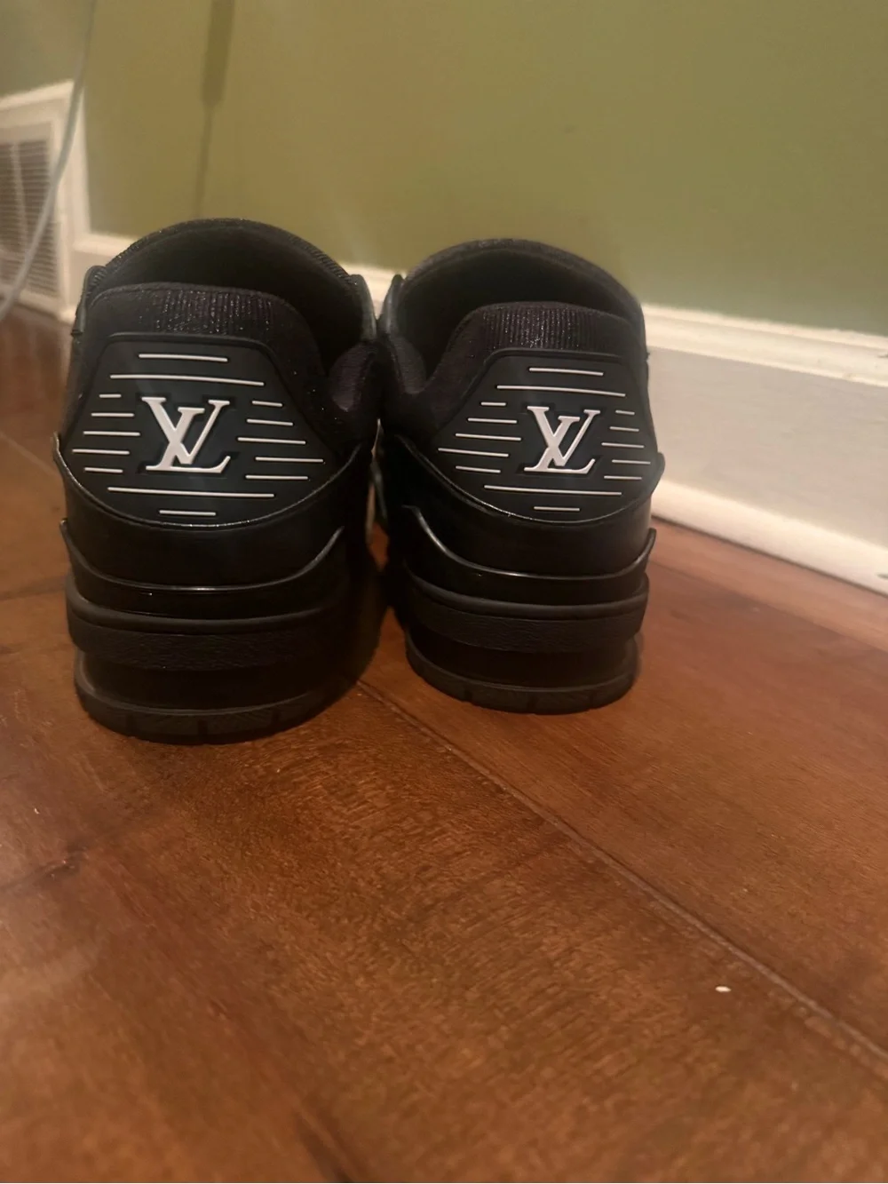 Louis Vuitton Black Leather Sneakers with White Laces